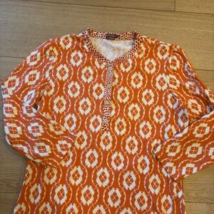 J. McLaughlin Women’s Catalina Cloth Orange Ikat Henley 3/4 Sleeve Tunic Size M